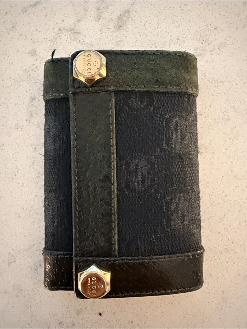 Gucci Black  Monogram Key Holder with Gold Hardware Auth